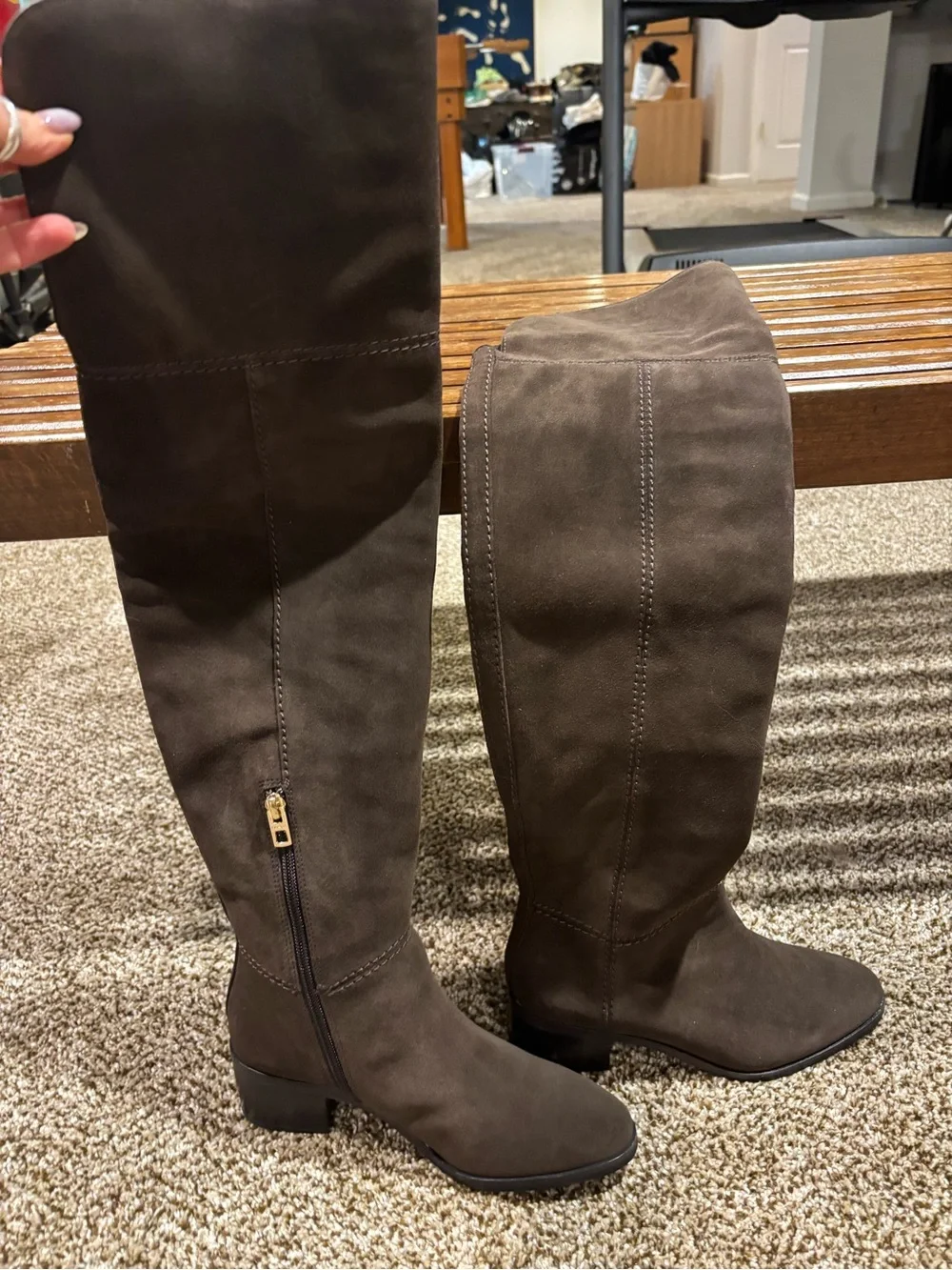 Over-the-Knee Suede Boot in Dark Brown